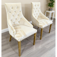 Chaise de salle à manger en tissu beige, style moderne et élégant, avec pieds en métal doré robustes, idéale pour la maison, le salon, l'école ou un usage commercial – Vente chaude
