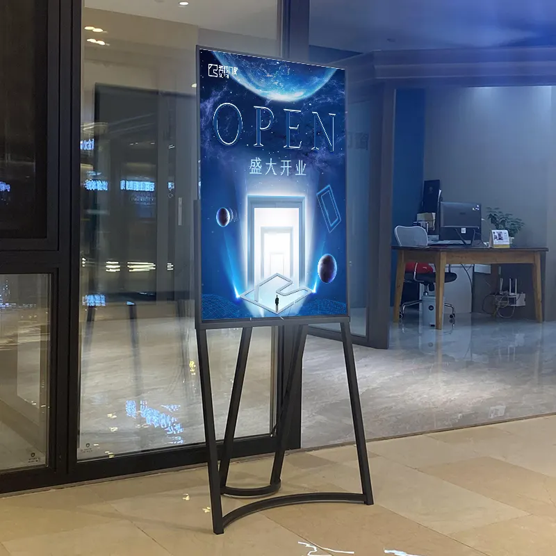 Taşınabilir dijital posteri akülü zemin ayakta ekran tabela Ultra ince hareketli Led reklam ekranı kiosk