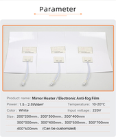 Film PET rectangulaire 200x300mm 220V IP54 pour miroir de salle de bain intelligent, tapis chauffant dégivreur, film anti-buée électronique