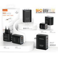 Pengisi Daya USB C 65W 3-Port PD QC3.0 Adaptor Dinding dengan Layar LED Pengisian Cepat untuk iPhone 16 Samsung