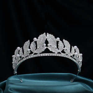 כסף אופנתי כסף גדול סגסוגת בארוקית כתר יהלום פשוט פנינה זהב לילדות קישוט שיער חתונה אלגנטי - Product Image 6