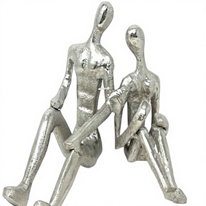 Abstract Metal Couple Sculpture Silver Sitting Lovers Statue Modern Two People Figure <b>Art</b> <b>Object</b> Luxury Living Room Decor - Product Image 1