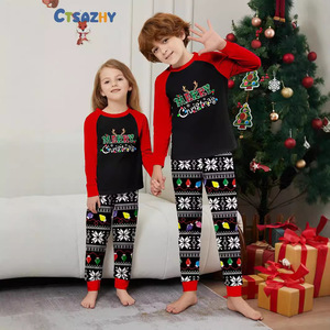 Pigiama europeo americano a tema natalizio a maniche lunghe per genitori e bambini con lettere chiare colorate stampa abbigliamento invernale - Product Image 3