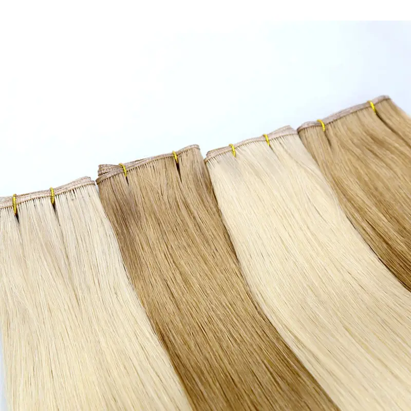 Wholesale Cuticle Aligned Intact Handtied Flat Wefts Russian Double Drawn Hand Tied Weft Human Hair Extensions