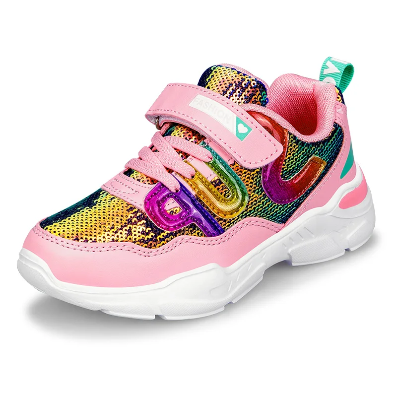 Блестящие Детские модные туфли с блестками розовые стильные туфли для девочек кроссовки