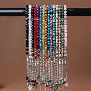 33pc 8mm 크리스탈 마노 유리 묵주 구슬 이슬람 Tasbih 이슬람 팔찌 기도 구슬 - Product Image 1