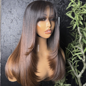 Perruques en cheveux humains doublement tirés en gros, bob avec frange, couleur ombrée brun, cheveux vierges vietnamiens courts, perruque avec fermeture 5x5 pour femmes noires - Product Image 1