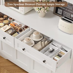 Armoire de rangement de cuisine moderne SENYU blanche avec étagères ouvertes, tiroirs et portes pour l'organisation du garde-manger, 75,4 po H - Product Image 2