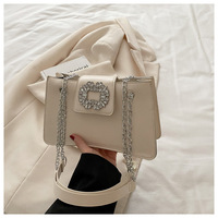 Sac carré de luxe incrusté de diamants pour femme, version coréenne polyvalente, sac à bandoulière texturé avec chaîne
