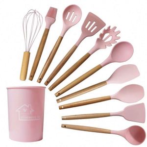 Cake Decoration Silicone Cooking <b>Kitchen</b> Utensil Set Natural Wooden Silicone Cooking Utensils <b>Kitchen</b> Baking Tools Set - Product Image 5