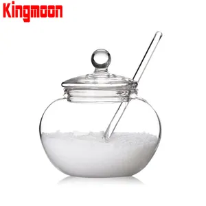 Condiment Pot Seasoning Glass Container Spice Glass Jar Salt Sugar Bowl Pepper Coffee Storage Organizer with Serving Spoon