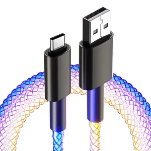 สายชาร์จเรืองแสง66W RGB สายซิงค์ข้อมูลแบบไหลได้6A สาย USB Type C