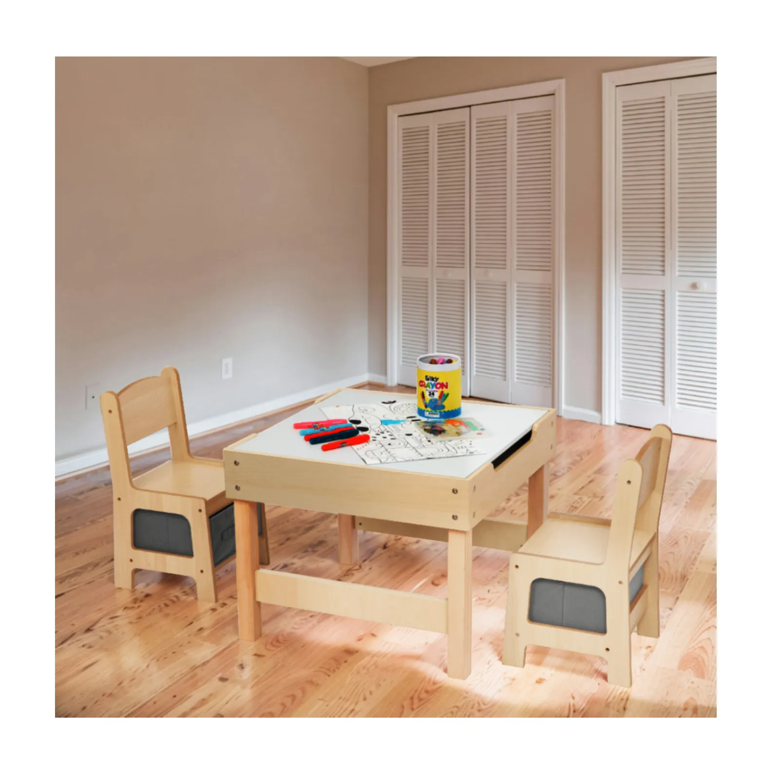 Ensembles de meubles en bois pour enfants Table et chaises à double face pour activités d'enfants Table avec boîte de rangement