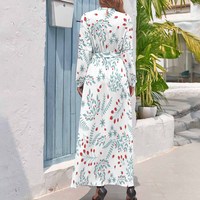 Impression à la demande en gros à manches longues femmes tenue décontractée Streetwear imprimé fleuri élégant Maxi robe pour femme