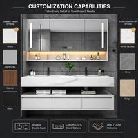 Meuble-lavabo de salle de bain XINFUMEI avec plan de travail en pierre frittée, double vasque, armoire miroir sans poignée, 150 cm, vente en gros OEM
