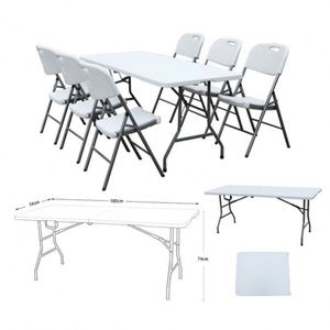 <span class=keywords><strong>Table</strong></span> pliante rectangulaire en plastique blanche portable de 6 pieds pour l'extérieur, le jardin, la restauration, les dîners, le camping, les meubles d'intérieur/extérieur - Product Image 1