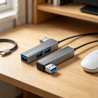 Hub USB 3.0 à 4 ports en forme de coude à 90 degrés, adaptateur à angle droit, vitesse 5 Gbps, en aluminium, en forme de L, pour ordinateur portable, PC de bureau