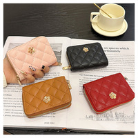 Dompet Pendek Camellia Mewah Wanita Elegan Dompet Kulit PU Portabel Tempat Kartu Uang Dompet Koin Billetera De Disenador