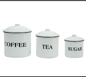 Ensemble de boîtes en métal émaillé EM11Coffee Tea Sugar avec couvercles, multicolores, tasse sans anse, mug sans anse avec couvercles - Product Image 1