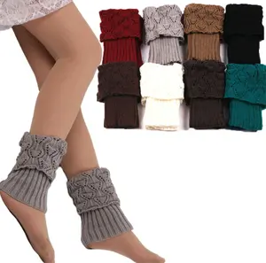 Çok tarzı moda kış saf renk sıcak bacaklar örgü bacak ısıtıcıları klasik parti nervürlü bacak isıtıcıları