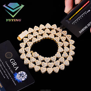 Collar con Forma de Corazón Yu Ying, Plata de Ley S925, Chapado en Oro, Diamante VVS, Cadena Cubana, Cadena de Moissanita - Product Image 5