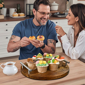 Aperitivo cocina grande absoluto lujo redondo decorativo otomano comida tejida marroquí latón madera marco de cama bandeja lateral con asa - Product Image 3