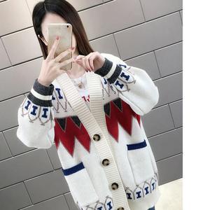 Vente directe usine : Cardigan en tricot jacquard printemps-automne, <span class=keywords><strong>manteau</strong></span> ample et oversize polyvalent, pull de Noël original pour <span class=keywords><strong>femme</strong></span> - Product Image 4