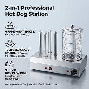 Commercial Hot Dog Warmer with 2 Bun Heating Rods & <b>Steamer</b> Cage, Stainless Steel Countertop Sausage Bun Heater for Snack Bar - Product Image 5