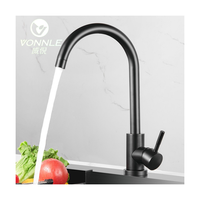 Keran Dapur Modern Klasik Hitam dari Baja Anti Karat & Kuningan dengan Pegangan Tunggal yang Dipasang di Dek