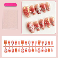 30 faux ongles en amande à presser, motif 3D sirène couleur magique, poudre nacrée éclatante avec strass, vente en gros transfrontalière d'art des ongles