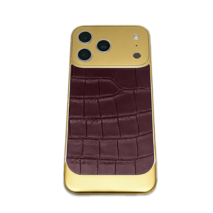 Cubierta de Lujo para iPhone, Panel Único OEM Dorado con Cuero Integrado, Panel Trasero de Lujo para Teléfono, Se Acepta Logotipo OEM - Product Image 1