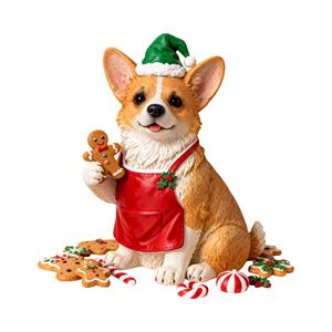 Décoration artisanale en polyrésine personnalisée : <span class=keywords><strong>Corgi</strong></span> de Noël avec bonnet de Père Noël et tablier rouge, tenant un pain d'épices, belle décoration pour la saison des fêtes - Product Image 1
