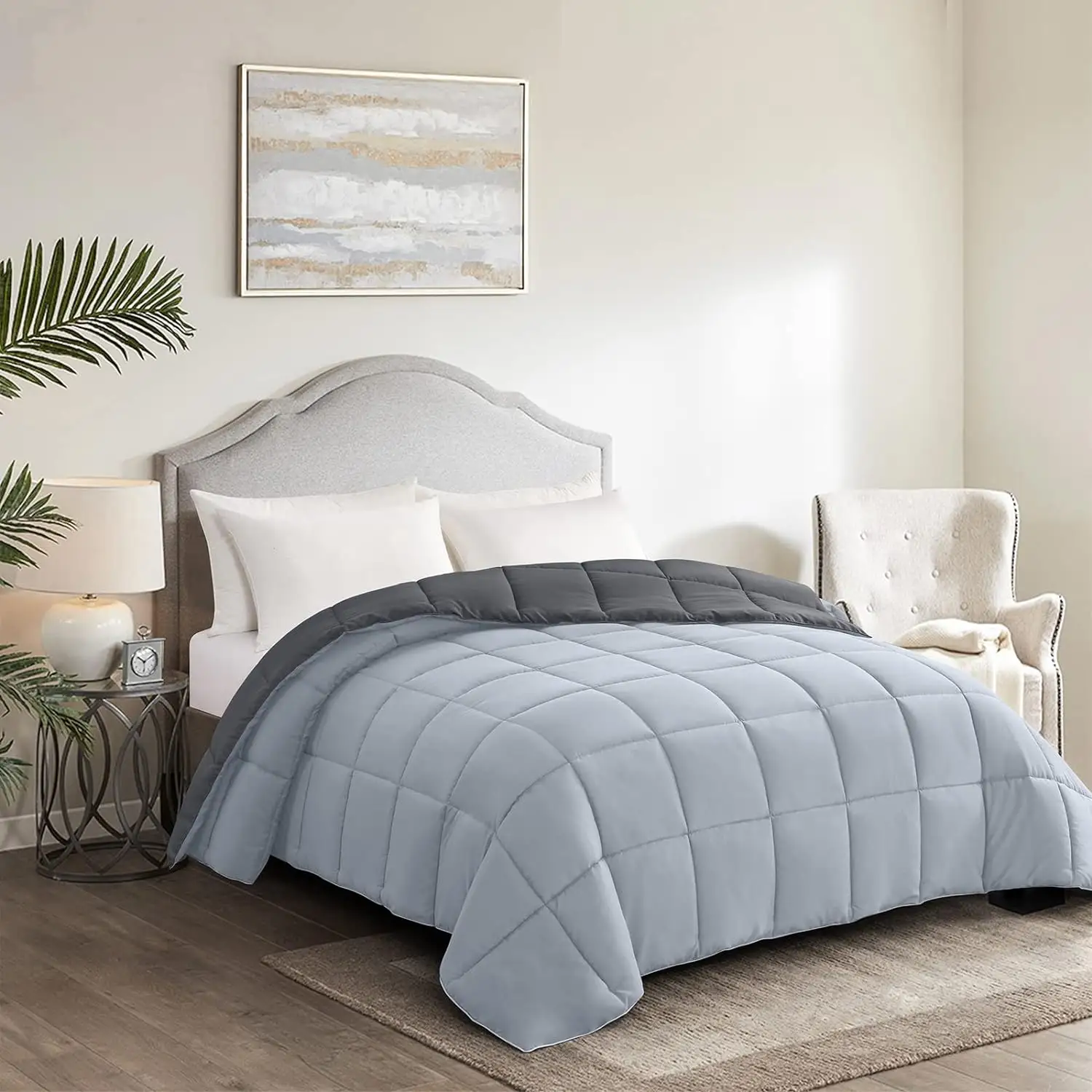 Nhẹ Vua Comforter tất cả các mùa Duvet chèn Quilted đảo ngược giường mềm ấm cúng tối màu xám trắng comforters khách sạn nhà