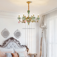 Français Creative Céramique Fleurs Décoratif Pendentif Lumière Hôtel Villa Salon Victorien Antique Laiton Lustre