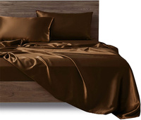 Parure de lit de luxe en pure soie de mûrier 100 %, drap-housse et drap plat pour couvre-lit en soie