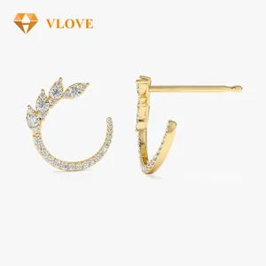 VLOVE Women Luxury Jewelry Solid Gold Jewelry 14k Marquise Looking Round Diamond Cluster Studs