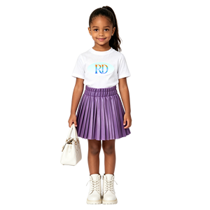 Ensemble de 2 pièces pour filles avec logo personnalisé, t-shirt à manches courtes en coton, <span class=keywords><strong>jupe</strong></span> plissée en <span class=keywords><strong>simili</strong></span> <span class=keywords><strong>cuir</strong></span>, tenue décontractée pour tous les jours et les fêtes, vêtements pour filles - Product Image 2
