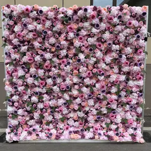 Xhhy Groothandel Bloemenmuur Luxe Bruiloft Bloem Wanddecoratie 3d Roze Kunstbloem Muurrol Achtergrond