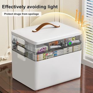 Caja organizadora de botiquín de 3 niveles de gran capacidad portátil para el hogar L con asa de cuero y tapas - Product Image 3