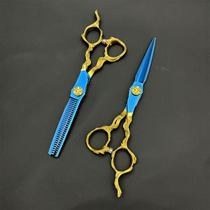 กรรไกรตัดผมปรับแต่งได้ ขนาด 6 นิ้ว กรรไกรซอยผม ใบมีดสีน้ำเงิน สแตนเลส สำหรับคนถนัดขวา ใช้ในงานเสริมสวย - Product Image 1