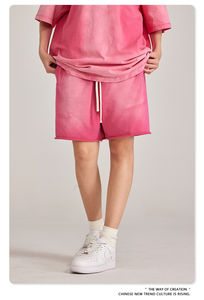 <b>Men's</b> Retro High Street Sports <b>Shorts</b> High Quality Summer Heavy Washed Terry Worsted Fabric Vintage Loose Fit Solid <b>Pattern</b> - Product Image 3