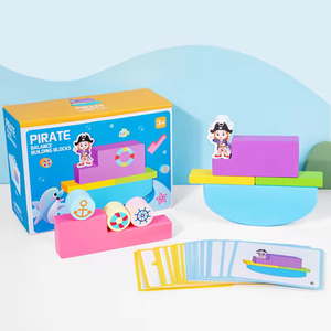 Jeu de construction d'empilement en bois Bateau Pirate pour enfants EDULAND, blocs d'équilibre, cartes d'apprentissage précoce pour bébés, jouets éducatifs - Product Image 5
