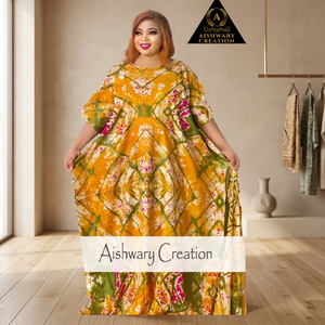 Handmade Tie Dye Kaftan Dress for Women Floor Length Lace Loose Fit Woven Rayon Fabric Natural Waistline Resort Beach Style - Product Image 3