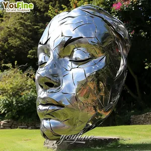 Outdoor Garden Decor Abstract Metal Art Stainless Steel Human Face Sculpture