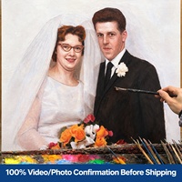 Portrait de famille réaliste personnalisé peint à la main à l'huile à partir de photo sur toile, art mural commémoratif pour anniversaire de mariage sur mesure