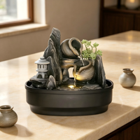 Fontaine de table en céramique Zen avec lanterne en pierre et plante succulente pour la décoration de bureau à domicile, cadeau de relaxation intérieur