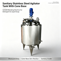 Cuve d'agitation sanitaire en acier inoxydable avec base conique SUS304, mélangeur avec moteur DC pour applications chimiques et alimentaires