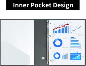Raccoglitori A4 in plastica nera a 3 anelli, copertina flessibile con 1 tasca, formato Letter, contiene 80 fogli, per uso scolastico e ufficio - Product Image 6
