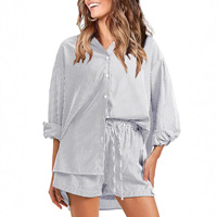 Ensembles 2 pièces rayés tendance pour femmes : chemise boutonnée à manches longues et short taille haute – Tenues décontractées chics pour l'été – Vente en gros