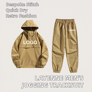 LAYENNE Ensemble survêtement homme style vintage demi-zip personnalisé brodé deux pièces veste pantalon Anorak 100% polyester séchage rapide - Product Image 3